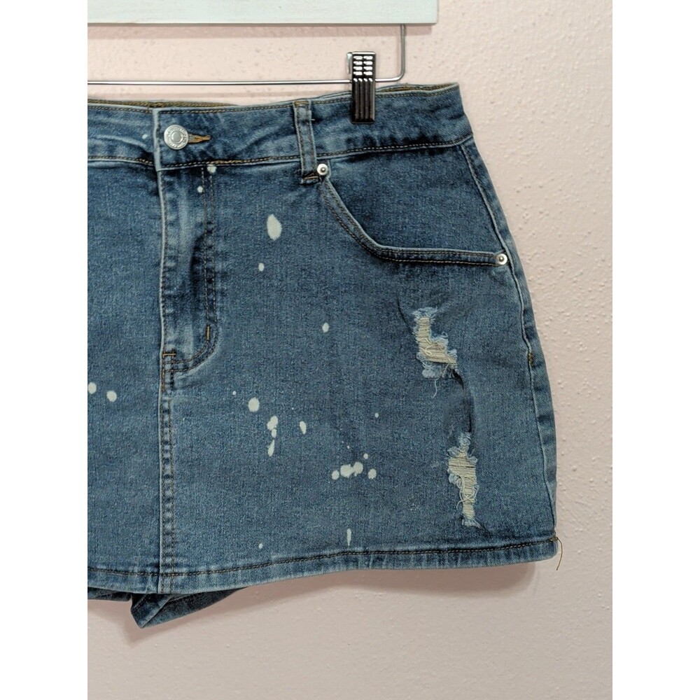 Womens XL Blue Denim Distressed Skort Frayed Mini Jean Skirt Shorts XL Y2K - Picture 4 of 12